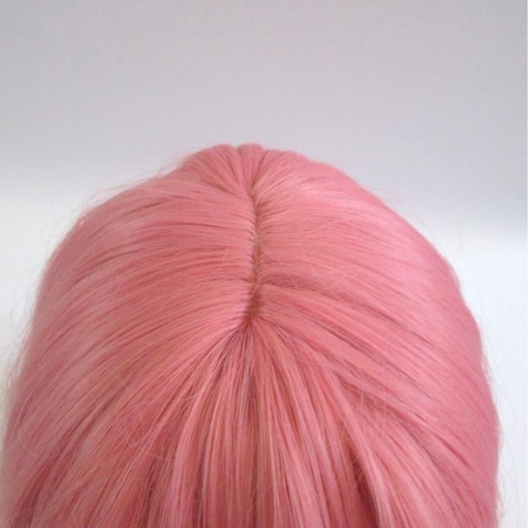 Pink Synthetic Hair Women Wig Bob Style With Bangs Lace Undercap Bubblegum Pink - Picture 5 of 10